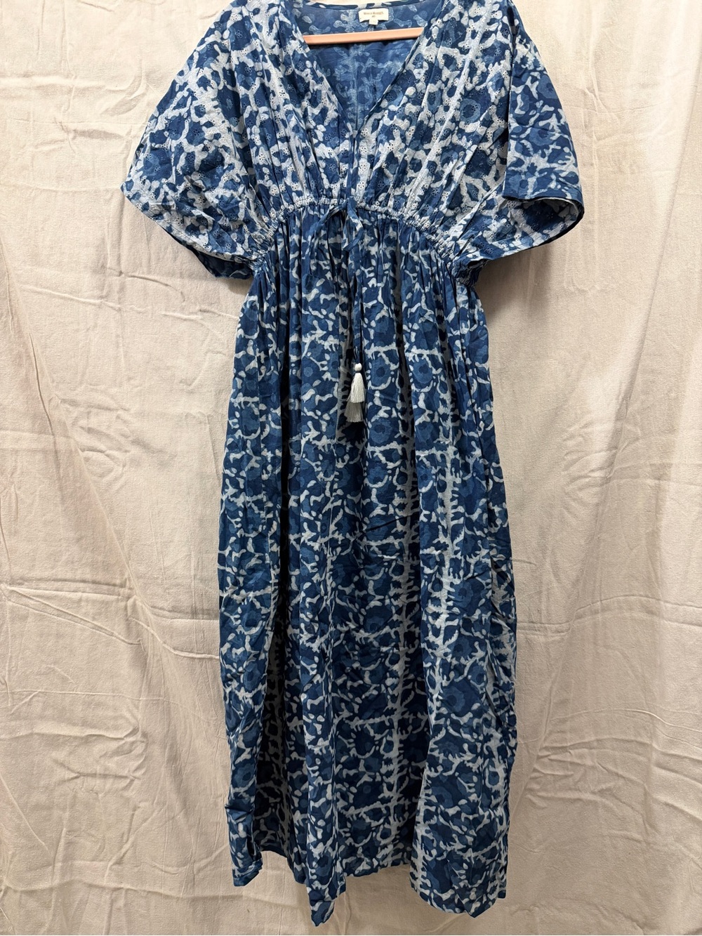 World Market Blue Floral Maxi Dress with Tassel Tie